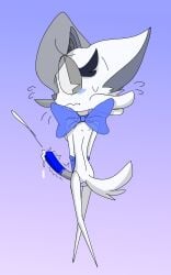absurd_res accessory anthro armwear big_penis blue_bow blue_clothing blue_gloves blue_handwear bodily_fluids body_hair breasts cheek_tuft chest_hair chest_tuft clothing cum cumshot domestic_cat ejaculation elbow_gloves eyebrow_through_hair eyebrows eyelashes facial_tuft featureless_breasts felid feline felis fur furgonomics futanari genital_fluids genitals gloves grey_eyes grey_hair grey_nose gynomorph hair hair_over_eye hand_on_penis handwear hi_res huge_cock intersex looking_at_viewer looking_back looking_back_at_viewer mammal masturbation neck_bow neckwear penile penile_masturbation penis pointy_feet solo standing tears tears_of_pleasure toddjackjuster translucent translucent_hair tuft white_body white_fur whitney_melodisk