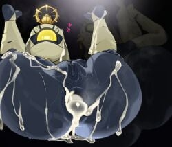 after_sex black_body cum cum_in_ass egyptian female gold_jewelry mdthetest mummy yellow_eyes