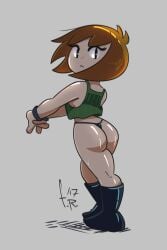1girls boots boots_only female female_only female_solo green_topwear mighty_switch_force panties panties_only patricia_wagon solo solo_female solo_only thong thong_only topwear