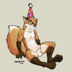 animal_genitalia balls birthday canine cum cum_in_mouth cum_inflation cum_inside eyewear fox fur furry furry_only glasses kipfox male male_only mammal nude party paws penis richard_foley sheath solo stomach_bulge