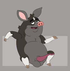 absurd_res allenden animal_genitalia animal_penis balls bento_box_entertainment berkshire_pig black_body black_fur bob-jiggles chest_tuft domestic_pig erection eyebrows feral_only fox_corporation fur genitals grey_background half-closed_eyes hi_res hooves housebroken kapital_entertainment looking_at_viewer male male_only mammal max_(housebroken) mermen_branded multicolored_body narrowed_eyes open_mouth overweight overweight_male penis porcine_penis raised_arms rounded_ears simple_background smile snout solo spread_legs spreading suid suine sus_(pig) thick_eyebrows tongue tuft