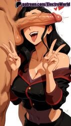 1boy 1girls 2025 ai_generated artist_name asami_sato avatar_legends balls black_hair breasts bust chest clothed_female_nude_male cock dick double_v electroworld erection female hi_res high_quality high_resolution highres large_penis long_hair male male_pubic_hair nickelodeon nicktoons nude off_shoulder patreon patreon_username penis penis_on_face precum pubic_hair solo_focus stable_diffusion straight testicles the_legend_of_korra tongue tongue_out trembling twitching_penis uncensored v w watermark