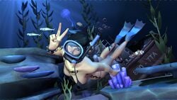 1girls bikini cristygallagher female femscout femscout_(alt_design) goth goth_girl scuba solo team_fortress_2 underwater