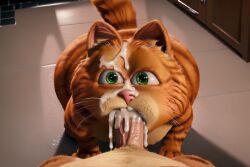 20th_century_fox ai_generated all_fours anthro cum cum_in_mouth cum_inside cum_on_face cumshot davis_entertainment eating_cum feline garfield:_the_movie garfield_(series) garfield_the_cat green_eyes male oral orange_fur paws,_inc. striped_fur vomiting_cum