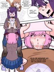 1futa 1girls blowjob blowjob_face classroom doki_doki_literature_club female futa_on_female futanari intersex monika_(doki_doki_literature_club) natsuki_(doki_doki_literature_club) patreon pink_hair purple_hair reading spanish_text vi_wesker yuri_(doki_doki_literature_club)