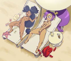 2girls alternate_breast_size bard-bot barefoot beach_chair black_hair blue_eyes blush breast_grab breasts circlet closed_eyes crossover dark-skinned_female dark_skin double_chocolate dutch_angle earrings eastern_and_western_character feet female female_ejaculation female_masturbation female_only fingering human iris_(pokemon) low-tied_long_hair masturbation medium_breasts multiple_girls mutual_masturbation nintendo nipples nude open_mouth orgasm outdoors pointy_ears pokemon pokemon_bw ponytail public_masturbation purple_hair pussy pussy_juice sand self_fondle shantae shantae_(character) smooth_fur spread_legs squirt squirting tied_hair two_side_up very_long_hair wayforward