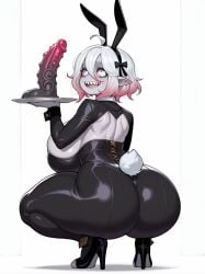 ai_generated alternate_breast_size blood_golem briar_(league_of_legends) bunny_ears bunnysuit dildo high_heels holding_platter huge_breasts league_of_legends osmarsan pantyhose platter rabbit_tail tagme