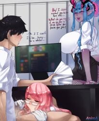 artist_name big_ass big_breasts big_penis blush bottomless bubble_butt closed_eyes deepthroat english_text face_fucking fate/grand_order fate_(series) fellatio fit_female fit_male glasses ibuki_douji_(fate) koyanskaya_(fate) office_lady penis pleasure_face razorbelyy_(animaataraxia) sloppy_blowjob slurping talking_to_partner thick throat_bulge twitch_lines under_the_table unseen_male_face wet_penis