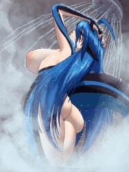 areolae ass ass_focus backboob big_ass big_breasts black_scales blue_hair blue_scales blue_stripes breasts butt butt_focus cleaning_self demihuman digital_media_(artwork) dinosaur dinosaur_girl dinosaur_humanoid dinoterra eyes_closed female female_focus female_only huge_ass huge_breasts humanoid husa_(species) kayserend light-skinned_female long_hair low-angle_view monster_girl nude nude_female prehistoric_species reptile reptile_humanoid saphira saphira_ravennor shower showering sideboob solo solo_female steam steamy straight_hair stripes stripes_(marking) tagme tail tail_markings washing_hair white_skin
