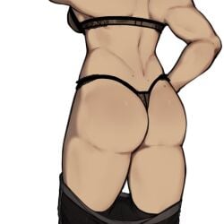 ass_focus back_muscles back_view backboob black_panties bra female female_only hand_on_hip head_out_of_frame mole_on_ass oc panties pants_down realistic_anatomy realistic_breast_size realistic_proportions rear_view samychan self_insert simple_background strapless strapless_bra tagme thong thong_panties toned toned_female