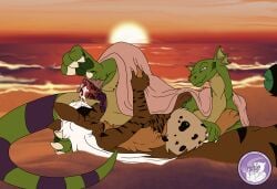 2_penises absurd_res animal_genitalia animal_penis beach bedding blanket bodily_fluids cum cum_on_head diphallia diphallism dragon genital_fluids genitals hair hemipenes hi_res hybrid hyena hyperchibiabsol iguana iguanid lizard mammal multi_genitalia multi_penis mythological_creature mythological_scalie mythology oral pawpads paws penis penis_nursing reptile saliva scalie shassy unusual_anatomy unusual_genitalia unusual_penis white_hair