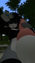 big_dick_day black_hair blep blue_eyes carrying_penis cute_expression femboy furry heavy_dick holding_penis huge_cock hyper_penis in_public mrhighvoice outdoor_nudity outside over_shoulder_carry pants_off peace_sign penis picnic public_nudity shark shark_boy tongue_out vrchat
