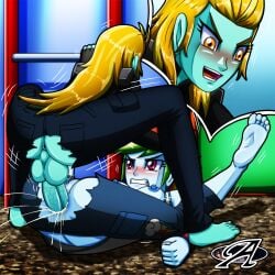 1futa 1girls anal anal_sex anus artemis-polara artemispolara balls barefoot clothed clothed_sex clothing cum cum_in_ass cumming equestria_girls feet female futa_on_female futanari intersex lightning_dust lightning_dust_(eg) lightning_dust_(mlp) my_little_pony penis pussy rainbow_dash_(eg) rainbow_dash_(mlp) soles torn_clothes torn_pants