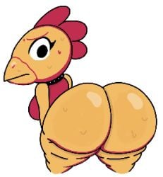 2025 2d 2d_(artwork) 2d_artwork anthro ass ass_focus avian beak big_ass big_butt bird bird_girl bubble_ass bubble_butt butt chicken chicken_girl chicken_zombie_(fist_hell) collar comb_(anatomy) digital_art digital_drawing_(artwork) digital_media_(artwork) eyeliner female fist_hell furry furry_female galliform gallus_(genus) looking_back looking_worried orange_skin phasianid presenting_hindquarters red_shirt simple_background studded_collar sweat tagme theslashfive ufo_50 white_background winged_eyeliner