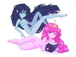 2girls adventure_time anthro black_hair breasts canon_couple duo female female_only floating goo grey_skin humanoid izzikat marceline multiple_females multiple_girls nipples no_bra no_nose no_panties no_pupils nude pink_eyes pink_hair pink_skin princess_bubblegum pussy vampire yuri