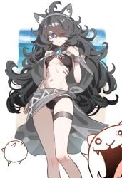 1girls almost_naked big_breasts black_hair blue_eyes blush cat_(battle_cats) exposed_breasts female kasli_the_scourge long_hair meme reference the_battle_cats