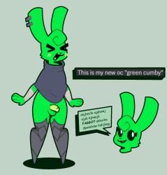 anthro artificial_intelligence balls blush cloak clothing digital_creature femboy genitals green_cumby_(stockingmiami) hi_res lagomorph leporid male mammal nude penis prosthetic prosthetic_leg prosthetic_limb rabbit slur solo stockingmiami