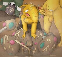 ahe_gao anal anthro anus ass balls belly big_butt big_penis blush bodily_fluids chunknudies cum cum_drip cum_everywhere cum_inside cum_on_face digital_media_(artwork) dripping drowzee ejaculation english_text erection excessive_cum excessive_genital_fluids felching feral garbodor generation_1_pokemon generation_5_pokemon genital_fluids genitals group group_sex hi_res humanoid humanoid_genitalia humanoid_penis hypno_(pokemon) licking looking_at_viewer looking_pleasured male male/male messy musk musk_clouds nintendo nude open_mouth oral penetration penile penis pokemon pokemon_(species) rimming rimming_male sex simple_background sweat tail text thick_thighs threesome tongue tongue_out trash trio wide_hips yellow_body