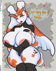 absurd_res anchor_tattoo anthro areola areola_slip bedroom_eyes big_breasts breasts camel_toe clothing fan_character female generation_1_pokemon generation_4_pokemon gloves goldeen handwear hi_res legwear leotard lips lopunny narrowed_eyes nintendo pokemon pokemon_(species) seductive simple_background slimey_art solo stockings tattoo thick_thighs