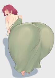 1female 1girls 2d 2d_(artwork) artist_request ass ass_focus bocchi_the_rock! closed_eyes commission commissioner_upload dress drunk female hiroi_kikuri huge_ass long_dress looking_at_viewer looking_back