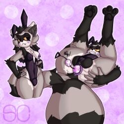 absurd_res anal anal_bead_pull anal_beads anal_beads_in_ass anal_sex anthro anus ass blush bulge bunny_costume clothed clothing costume dutchy_(dutchslimey) eyebrow_scar eyebrows facial_scar female fur futanari hair hi_res inner_ear_fluff intersex long_hair mammal markings multicolored_body multicolored_fur nipple_piercing nipples object_in_ass penetration piercing procyonid purple_anus purple_nipples raccoon revealing_breasts scar sex_toy sex_toy_in_ass sex_toy_insertion skimpy sludgecentric solo spread_butt spreading striped_markings striped_tail stripes tail tail_markings tuft yellow_eyes