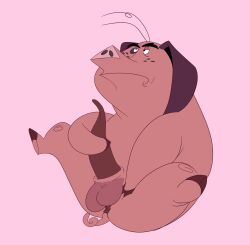absurd_res alvaro_(el_arca) anthro anus ass balls bent_legs bob-jiggles buckteeth curled_tail domestic_pig el_arca erection eyebrows genitals hair_strands hand_on_leg hand_on_penis hand_on_thigh hi_res holding_penis hooves legs_up looking_pleasured looking_up male male_only mammal masturbation overweight overweight_anthro overweight_male penis pink_background pink_body rounded_ears simple_background sitting snout solo spots spotted_face spread_legs spreading suid suine sus_(pig) tail teeth thick_eyebrows