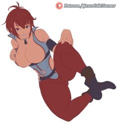 1girls belt big_breasts boots breasts female isekai_meikyuu_de_harem_wo joxercoleturner necklace red red_eyes red_hair vesta_(isekai_meikyuu_de_harem_wo)