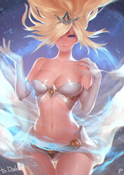 blonde_hair blue_eyes breasts circlet cleavage elbow_gloves female gloves instant-ip janna_windforce large_breasts league_of_legends long_hair navel solo standing