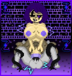 1boy 1futa balls big_breasts black_cum black_eyes bound_legs breasts cum cum_in_penis cumming cumming_in_penis dark_zixy docking dripping_body futanari genderswap_(mtf) holding_penis huge_breasts intersex male oozing original_character penis penis_in_penis pixel_art purple_eyes purple_hair purple_nipples purple_penis rule_63 self_upload tentacle tentacles_around_legs transforming urethral_insertion urethral_penetration wet_body zixy