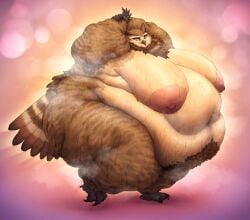 anthro avian bbw bird female hi_res morbidly_obese morbidly_obese_female musk obese obese_female overweight overweight_female owl pubes solo thiccomode