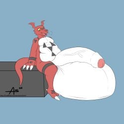 2025 anthro azureclover balls bandai_namco belly big_balls big_belly big_penis claws digimon digimon_(series) digimon_(species) digital_drawing_(artwork) digital_media_(artwork) dragon genitals guilmon hi_res huge_balls huge_cock hyper hyper_balls hyper_genitalia hyper_penis male multicolored_body mythological_creature mythological_scalie mythology nude obese obese_male open_mouth overweight overweight_anthro overweight_male penis scalie solo solo_focus tail toei_animation video_games