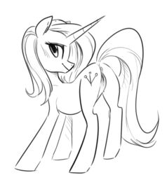 anus ass ass_up cutie_mark equine female feral friendship_is_magic glo-in-the-dark horn looking_at_viewer mammal monochrome my_little_pony pussy raised_tail sassy_saddles simple_background sketch smile solo unicorn white_background