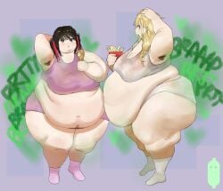 2girls armpit_hair bbw fart fart_cloud fart_fetish farting female female_only hairy_armpits huge_belly huge_thighs human morbidly_obese overweight overweight_female pubic_hair pubic_hair_peek qqushiouo revealing_clothes slob standing wide_hips