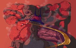 abs anthro anthro_only balls biceps big_balls big_muscles big_penis black_body black_fur black_stripes boner clothed clothing digital_media_(artwork) erection felid fur generation_7_pokemon genitals gesture gold_thong hair hand_gesture hi_res huge_balls huge_cock huge_muscles humanoid_genitalia humanoid_penis hyper hyper_balls hyper_genitalia hyper_muscles hyper_penis incineroar looking_at_viewer male mammal muscular muscular_anthro muscular_male musk musk_clouds nintendo nipples pecs penis pointing pointing_at_penis pokemon pokemon_(species) pubes red_body red_fur remert simple_background smile smiling_at_viewer smirk smirking_at_viewer solo solo_male standing stretched_clothing striped_body striped_fur stripes sweat sweating tail teeth thong topwear underwear