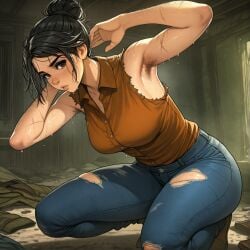 1girls ai_generated armpits dina_(the_last_of_us) female female_only hairy_armpits jeans jewish jewish_female naughty_dog solo solo_female sweat the_last_of_us the_last_of_us_2 thick_thighs waifucucked