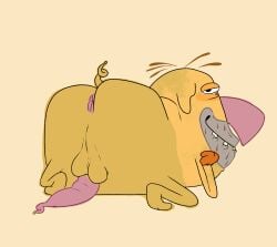 absurd_res animal_genitalia animal_penis anthro anus arms_bent ass balls beard bent_legs bite biting_lip bob-jiggles curled_penis curled_tail domestic_pig erection facial_hair genitals half-closed_eyes head_tuft hi_res hooves hubert_and_takako long_snout looking_at_viewer looking_back lying male mammal multicolored_body narrowed_eyes on_front oscar_(hubert_and_takako) penis penis_on_ground porcine_penis prehensile_penis presenting presenting_hindquarters rounded_ears saggy_balls simple_background smile smiling_at_viewer snout solo spread_legs spreading suid suine sus_(pig) tail teeth teeth_showing tuft two_tone_body xilam yellow_background yellow_body yellow_skin