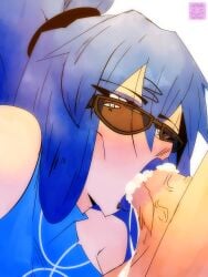 blowjob blowjob_face blue_clothing blue_eyes blue_hair blue_lipstick blue_lipstick_mark_on_penis cum_in_mouth fortnite hope_(fortnite) horse_tail parallel_vlad patreon patreon_reward penis shaded sunglasses vi_wesker