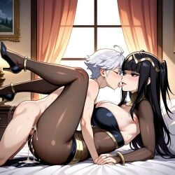 ai_generated cum female fire_emblem french_kiss larger_female male male_on_top robin_(fire_emblem)_(male) smaller_male tharja_(fire_emblem) younger_male