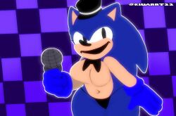 1girls bare_breasts black_bowtie black_top_hat blue_fur blue_gloves bowtie breasts clone_sonic female five_nights_at_freddy's five_nights_at_sonic's hedgehog hedgehog_girl kiu22v medium_breasts microphone rule_63 smiling_at_viewer solo sonic_the_hedgehog thong