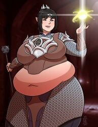 2024 alternate_body_size alternate_breast_size armor artist_logo artist_signature baldur's_gate baldur's_gate_3 bangs belly belly_focus belly_overhang black_hair blush bracers breasts chainmail chubby_cheeks circlet clothed colored deep_navel digital_media_(artwork) elf elf_ears exposed_belly exposed_fat_belly eyeliner facial_scar fantasy fat_belly fat_breasts fat_woman front_view full_lips hair_ornament half-elf holding_mace holding_object holding_weapon huge_belly interior_background jewelry leggings light-skinned_female light_skin love_handles mace magic mesh_shirt mesh_skirt muffin_top navel obese obese_female orb outgrowing_clothes overweight overweight_female parted_lips pauldrons pointy_ears pondering_my_orb ponytail pose scar shadowheart sidelocks skirt source_request spillage standing tagme tagme_(artist) thick thick_thighs tied_hair tight_clothing undersized_clothing video_game_character video_games wardrobe_malfunction weapon wide_hips yellow_eyes