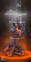 abstract_background absurd_res alkuuda_(artist) alkuuda_(character) alkuuda_(demonform) anthro avian bird bodily_fluids containment demon demonic feathers flaccid genitals glowing glowing_eyes glowing_genitalia glowing_ring glowing_scar glowing_tongue hi_res kneeling long_tongue looking_at_viewer magic magic_circle magic_light male markings multi_eye muscular orange_light owl penis ritual saliva saliva_on_tongue scar small_waist smile smiling_at_viewer solo symbol tail tail_feathers tongue white_light