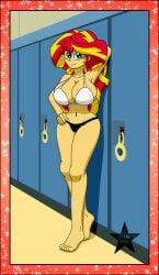 1girls barefoot big_boobs big_breasts bikini bikini_bottom bikini_only bikini_top black_bikini_bottom boobs breasts equestria_girls feet female female_only female_solo friendship_is_magic hasbro locker long_hair my_little_pony solo solo_female solo_only sonork91 sunset_shimmer white_bikini_top
