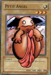angel big_feet big_pussy card card_template dustbunny404 feet female genitals huge_feet hyper hyper_feet hyper_genitalia hyper_pussy petit_angel pussy solo text waddling_head wings yu-gi-oh!