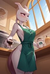 ai_generated anthro apron aroused curvy curvy_figure dripping erection furry futanari humanoid mammal mewtwo penis pokemon pokemon_(species) solo thick_thighs thighs