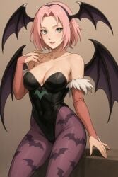 1girls 2:3 ai_assisted ai_generated breasts cosplay darkstalkers female female_only head_wings medium_breasts morrigan_aensland morrigan_aensland_(cosplay) naruto naruto_(series) naruto_shippuden pink_hair sakura_haruno short_hair wings