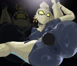 black_body egyptian female gold_jewelry mdthetest mummy spread_legs sweat vaginal_penetration vaginal_sex yellow_eyes