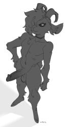 anthro avernus_(groatydeer) balls foreskin furry groatydeer hand_on_hip hooves horns kippy looking_at_viewer looking_up male male_only monochrome penis presenting smug_expression solo tagme tail thick_thighs uncircumcised uncut wide_hips