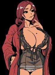 anime_style big_breasts hentai hentai_game long_hair milf missy_(spooky_milk_life) mole_on_breast mother panties porn_game red_hair robe see-through see-through_clothing spooky_milk_life video_game