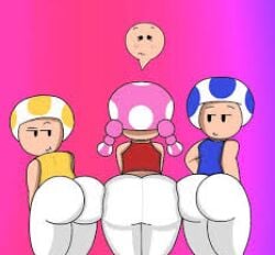 ass ass_focus blue_toad low_quality low_res mario_(series) nintendo tagme toad_(mario) toadette yellow_toad