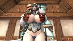 1boy 3d animated big_breasts bouncing_breasts breast_grab dwarf female female fondling groping_breasts hemet_nesingwary hood_up jaina_proudmoore necklace older_male pubic_hair pubic_hair_peek pulled_down_top tagme thong video warcraft world_of_warcraft worried